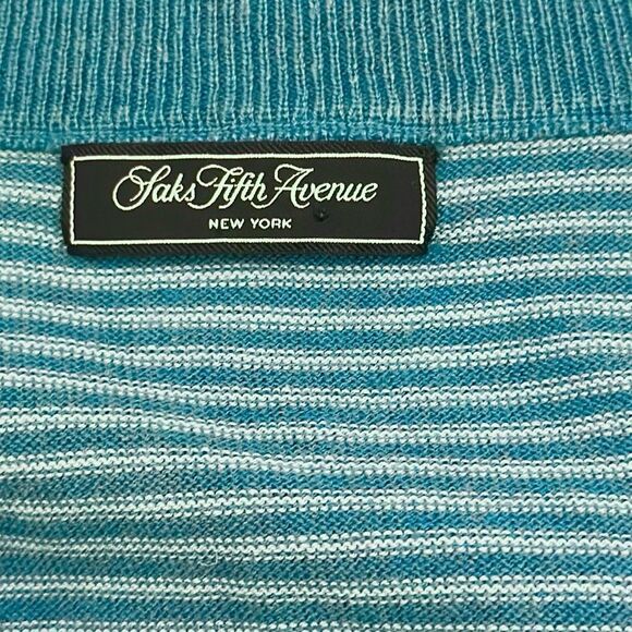 Saks Fifth Avenue Blue Striped Sweater Quarter Zip Silk Cotton Men’s L - Picture 7 of 9